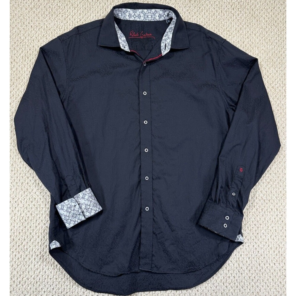 Robert Graham Shirt Mens XL Black Paisley Jacquard Sport Flip Cuff Reg Fit